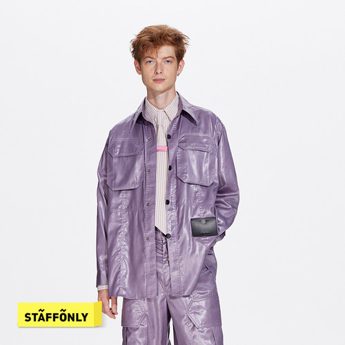 STAFFONLY 拖延症 紫色大口袋工装衬衫夹克复古时尚设计感