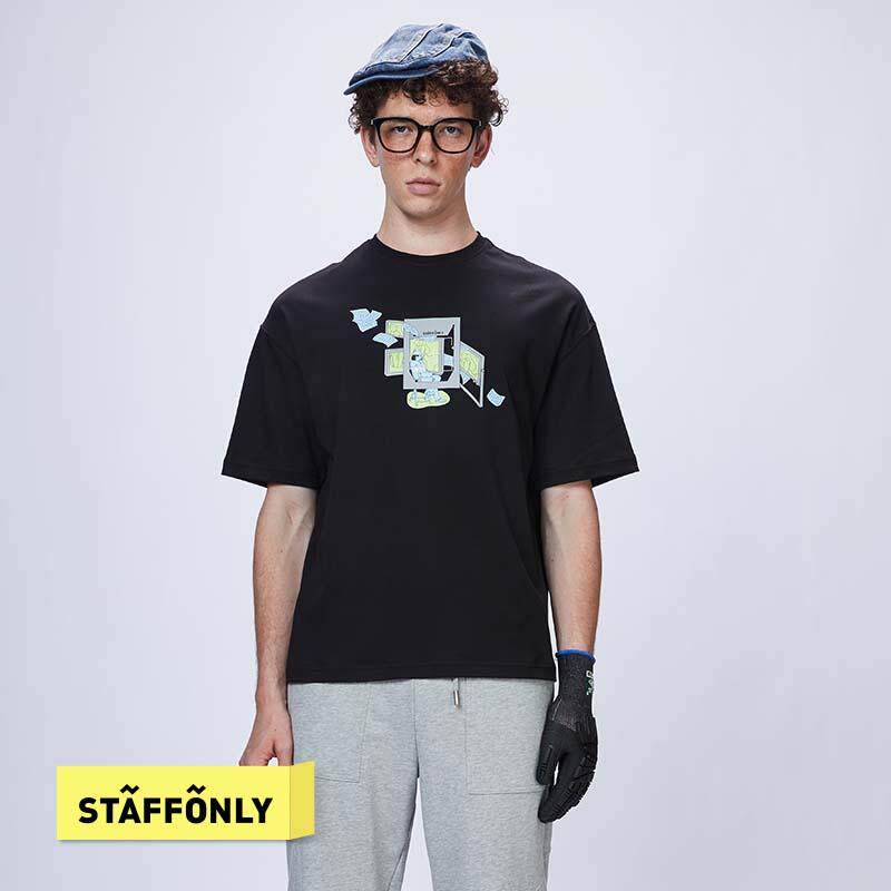 STAFFONLY 黑色片场导演胶印T恤男女同款夏季印花上衣 春夏新品