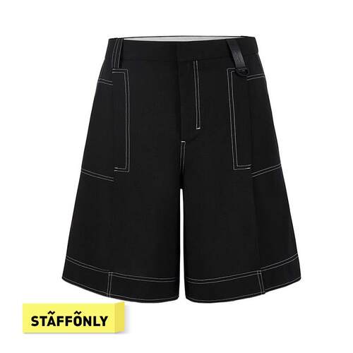 STAFFONLY 黑色泡泡纱百慕大短裤男女同款绗线休闲裤春夏新品