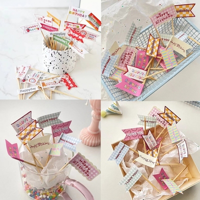 ins复古蛋糕装饰生日快乐小旗子