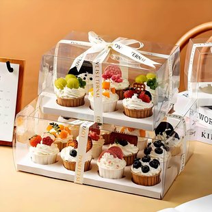 透明纸杯蛋糕包装盒6粒12粒加高马芬杯手提打包盒6宫格甜品烘焙盒