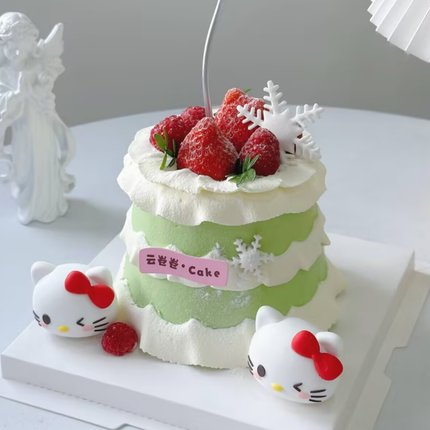 圣诞节KT猫蛋糕装饰hellokitty奶油草莓小蛋糕2026新年跨年装扮