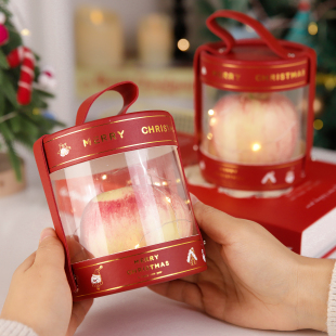 圣诞节巧克力手提礼盒包装 盒透明牛轧糖太妃糖果饼干苹果抱抱桶