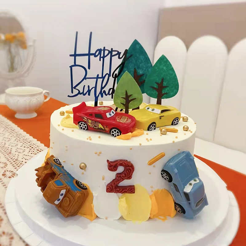 儿童生日蛋糕装饰汽车总动员卡通回力小汽车摆件小男孩烘焙插件