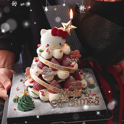 佳妍同款圣诞塔蛋糕装饰hellokitty软胶kt猫圣诞节许愿树装扮摆件