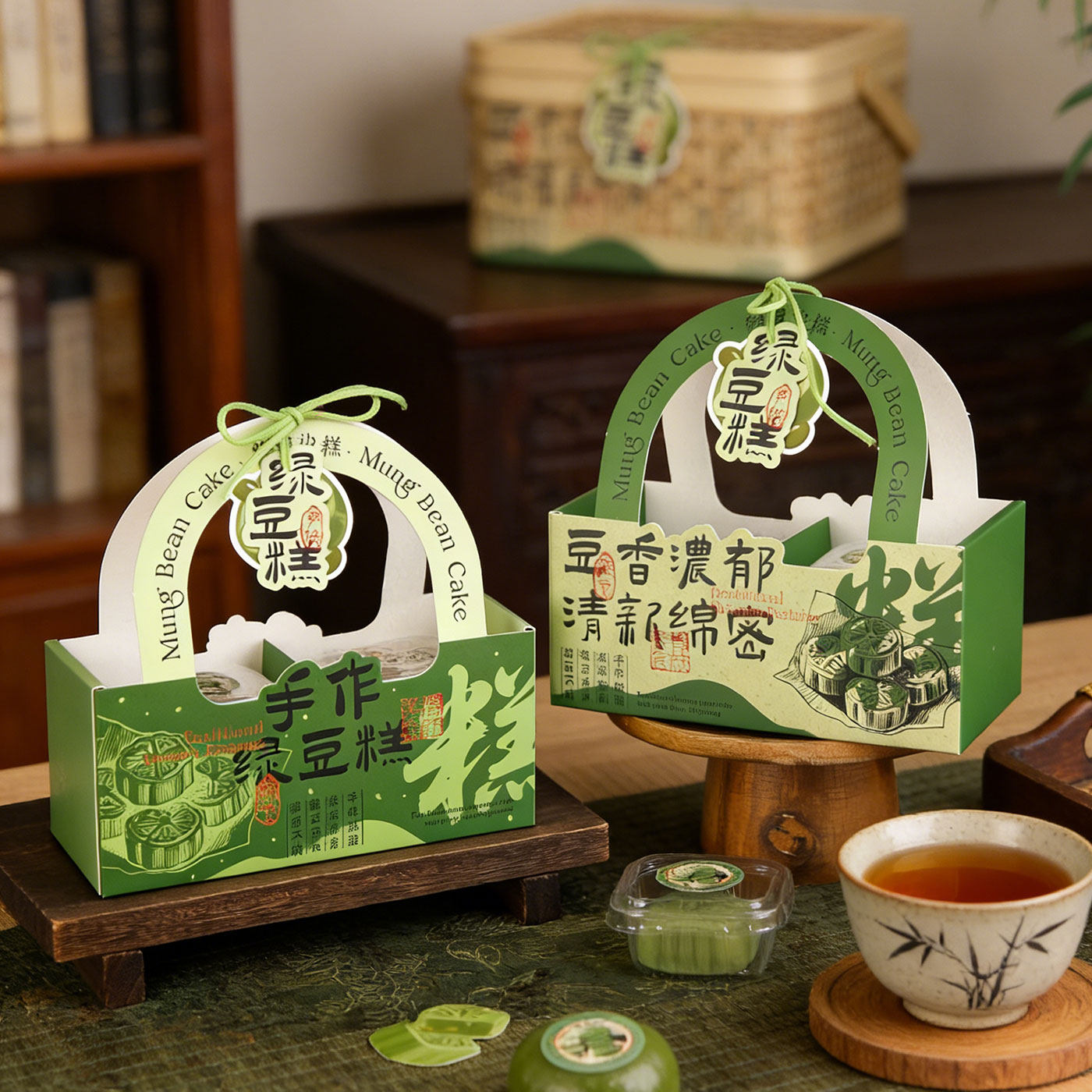 绿豆糕包装盒4粒6粒中式冰糕点心烘焙专用打包盒端午手提礼盒子