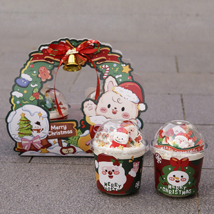 2025圣诞节蛋糕装饰手提盒圣诞小熊兔子平安夜波波杯手提包装盒