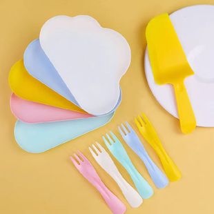 生日蛋糕刀叉盘一次性云朵水滴奶酪盘餐盘生日餐具碟蜡烛装饰用品