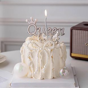 38女神节蛋糕装 饰插件唯美皇冠珍珠女王Queen妇女节甜品烘焙摆件