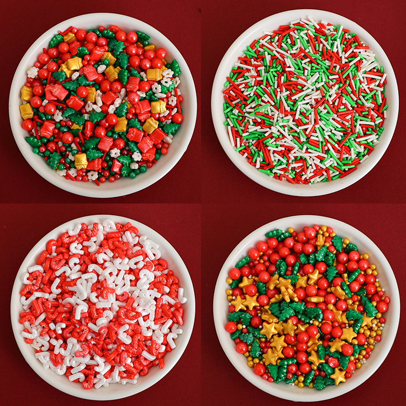 2025圣诞节糖珠蛋糕装饰圣诞树拐杖雪花造型糖针糖果烘焙装扮插件