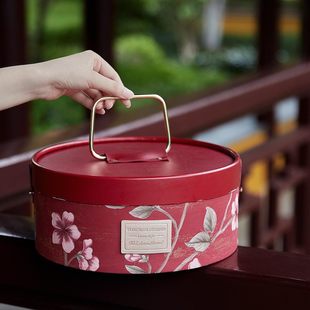 高档新款中秋节圆形月饼包装盒礼盒手提高端创意礼品盒子LOGO定制