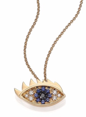 意大利设计师DELFINA DELETTREZ经典眼睛钻石吊坠 项链 蓝色