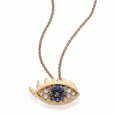 意大利设计师DELFINA DELETTREZ经典眼睛钻石吊坠 项链 蓝色