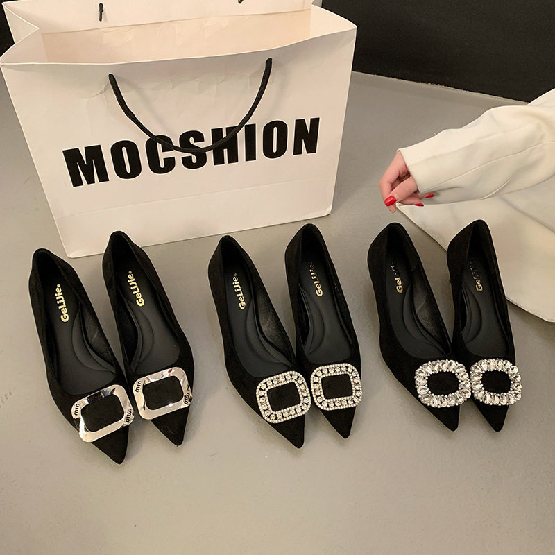 2026欧货软丝绒水钻方扣猫跟单鞋女新款尖头浅口软底气质百搭女鞋,女鞋,浅口单鞋,淘宝优惠券,粉丝福利购,淘宝优惠卷