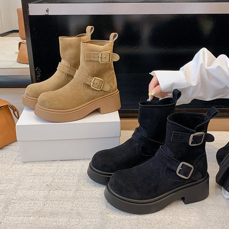 2026马丁靴女单靴配裙子英伦风秋季新款厚底扣带靴子堆堆机车短靴,女鞋,时尚雪地靴,淘宝优惠券,粉丝福利购,淘宝优惠卷