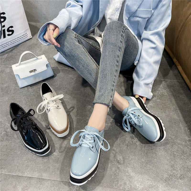 202635-43码 大码女鞋方头松糕鞋女41厚底百搭英伦风漆皮系带乐福,女鞋,松糕（摇摇）鞋,淘宝优惠券,粉丝福利购,淘宝优惠卷