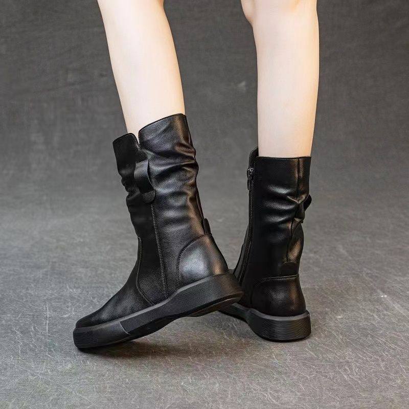 2026真皮马丁靴女秋冬堆堆平底中筒厚底复古加绒保暖靴子成,女鞋,时尚雪地靴,淘宝优惠券,粉丝福利购,淘宝优惠卷