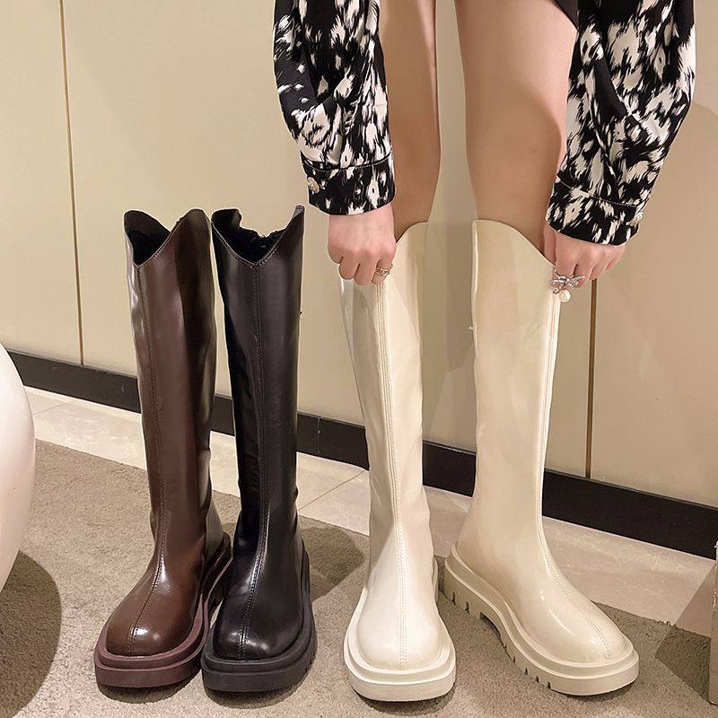 2026小个子防滑靴子女纯色长筒V口骑士靴外穿休闲单靴显高松糕底,女鞋,骑士靴,淘宝优惠券,粉丝福利购,淘宝优惠卷