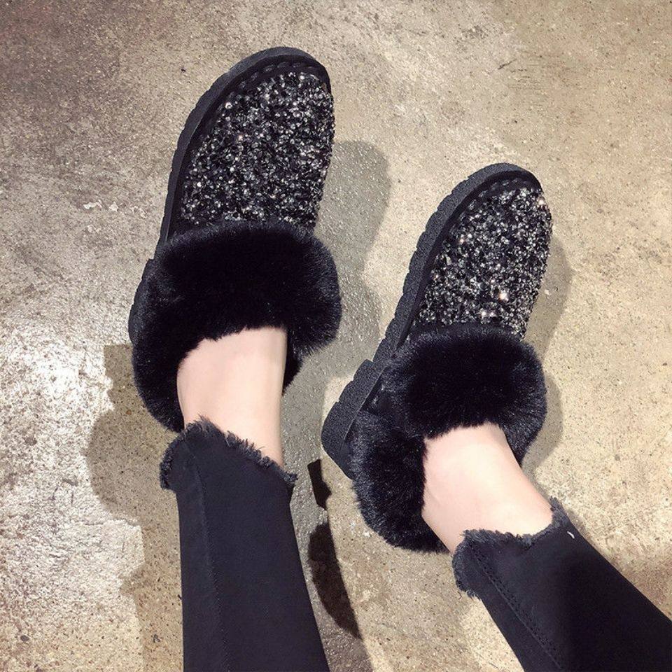 2026外穿新款闪钻网红一脚蹬韩版亮钻保暖豆豆鞋女带钻防滑毛毛鞋,女鞋,时尚雪地靴,淘宝优惠券,粉丝福利购,淘宝优惠卷