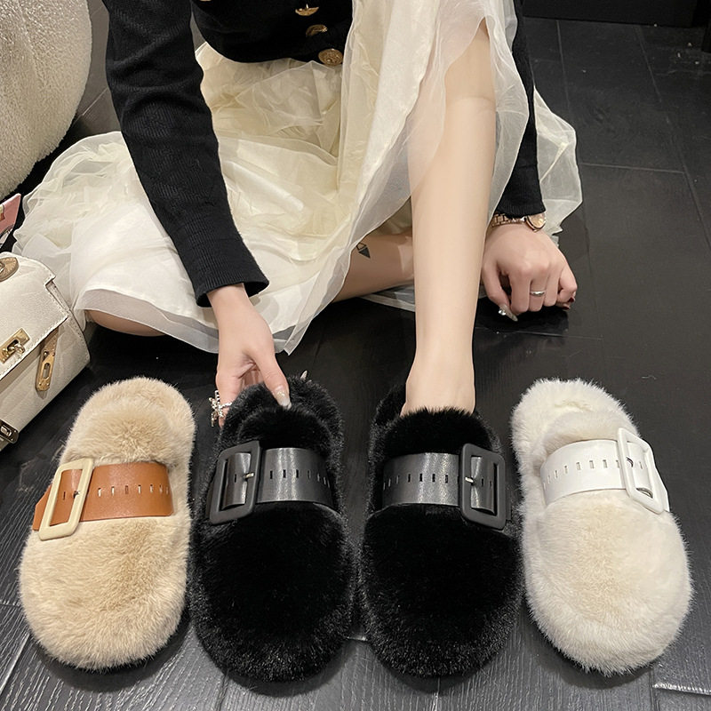 2026厚底皮带扣包头毛毛拖女秋冬新款韩版家居保暖外穿洋气拖鞋女,居家布艺,居家棉拖/棉鞋,淘宝优惠券,粉丝福利购,淘宝优惠卷