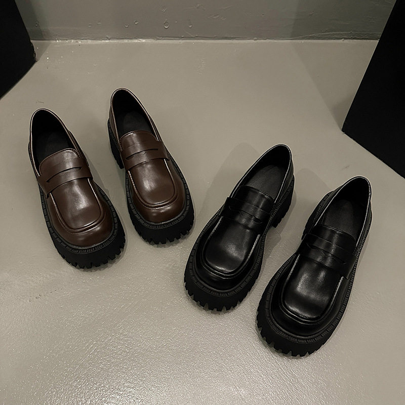 2026JK小皮鞋女年春季英伦风松糕底单鞋一脚蹬厚底乐福鞋显高休闲