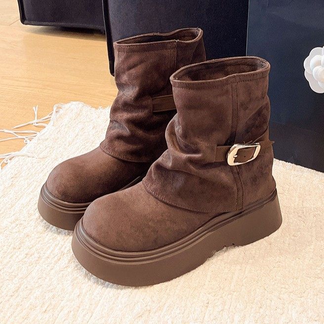 2026舒适百搭复古风圆头皮带扣西部牛仔靴女秋冬新款设计感中筒靴,女鞋,时尚雪地靴,淘宝优惠券,粉丝福利购,淘宝优惠卷