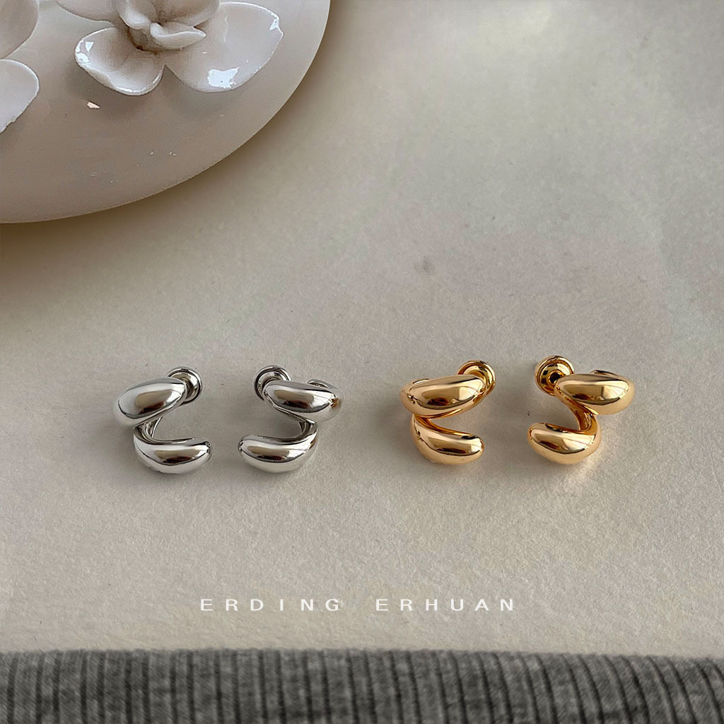 高级感轻奢风极简款一款两戴银针镀14K耳钉气质简约耳饰工厂耳环