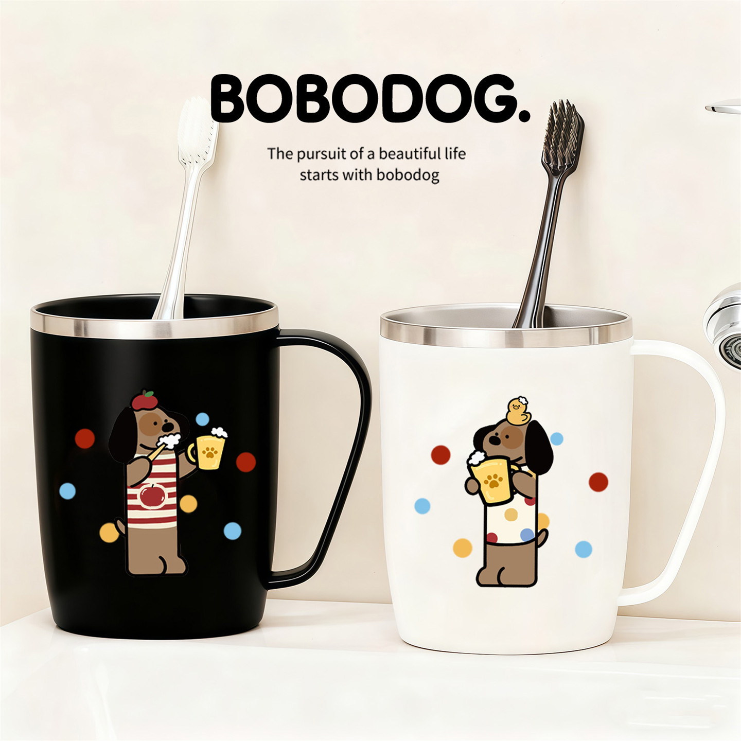 304不锈钢漱口杯牙杯洗漱杯刷牙杯带手柄情侣高级感一对可爱防摔