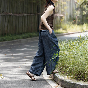 封面是花 色织亚麻 撞色松紧腰 系带牛仔裤