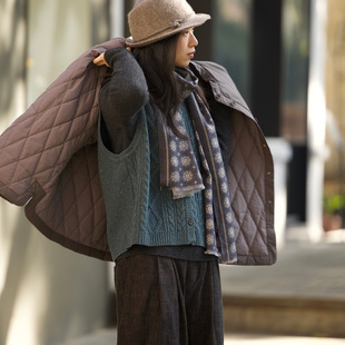 绞花 老式 开衫 式 马甲 封面是花 无领背心 100%美利奴羊毛