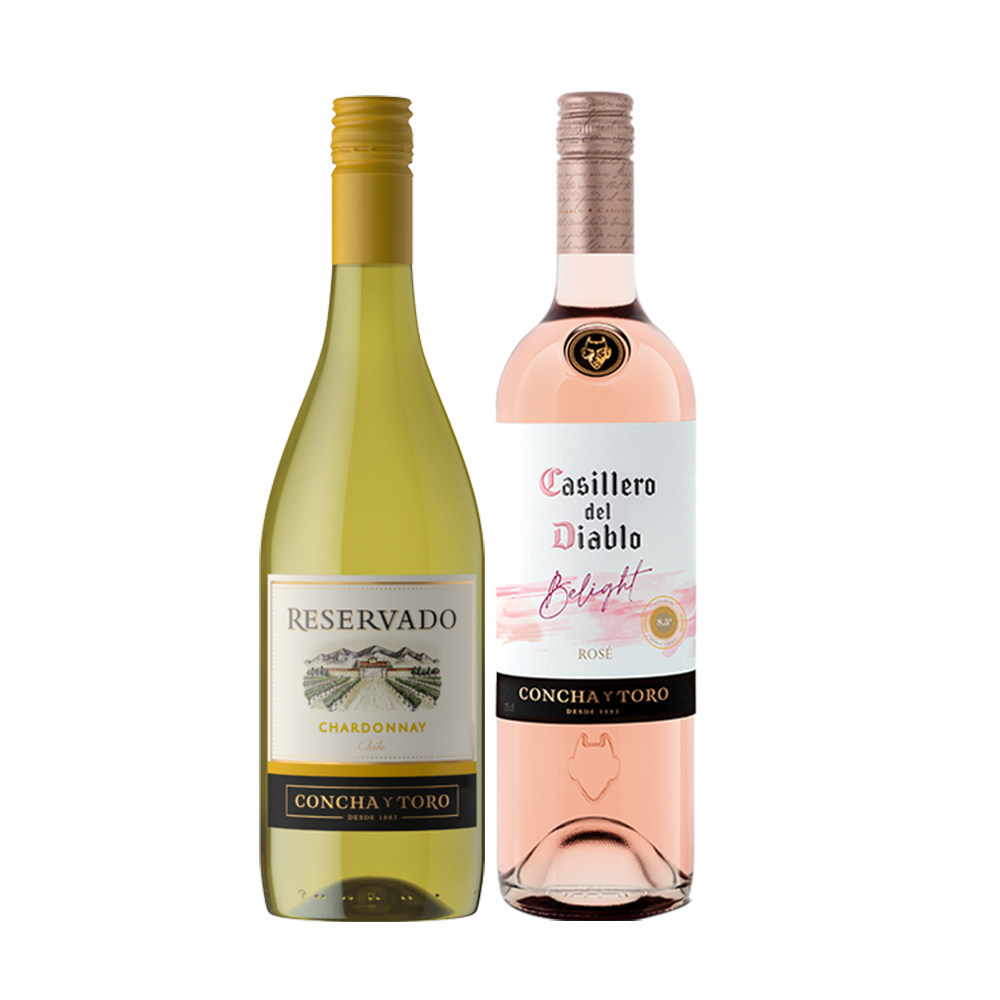 干露红魔鬼珍藏霞多丽白葡萄酒倍盈桃红组合智利原瓶进口2瓶组合