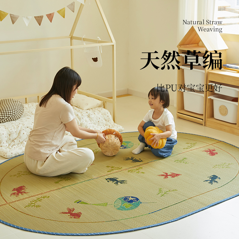 绘家日式蔺草榻榻米地垫子客厅儿童爬爬垫卧室床边毯夏季凉草席垫