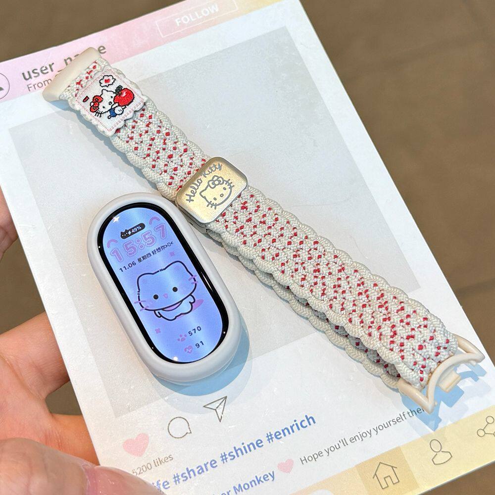 适用小米手环10陶瓷版/9/8表带百搭新款邮票小猫编织磁吸快拆表带