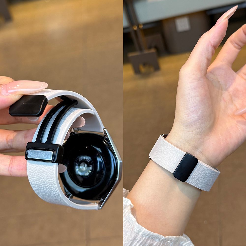 适用荣耀手表5表带荔枝纹硅胶磁吸表带honor腕带运动荣耀4新款ins