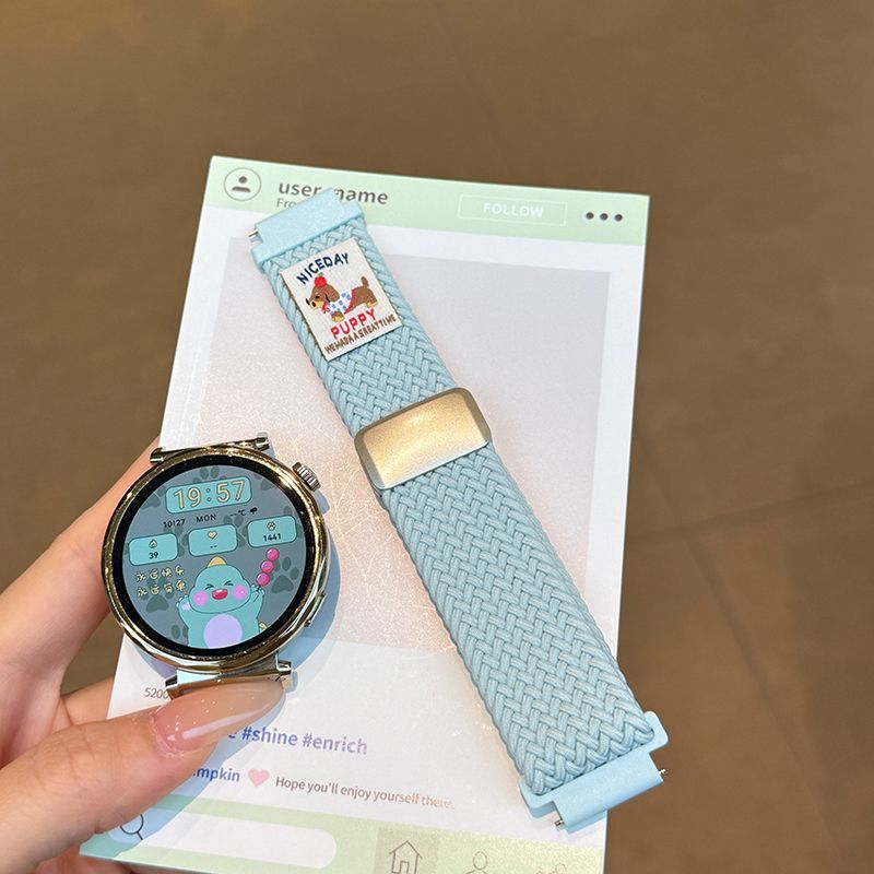 适用三星watch4/5/6/7磁吸Active2编织运动腕带GearS3/S4可爱小狗