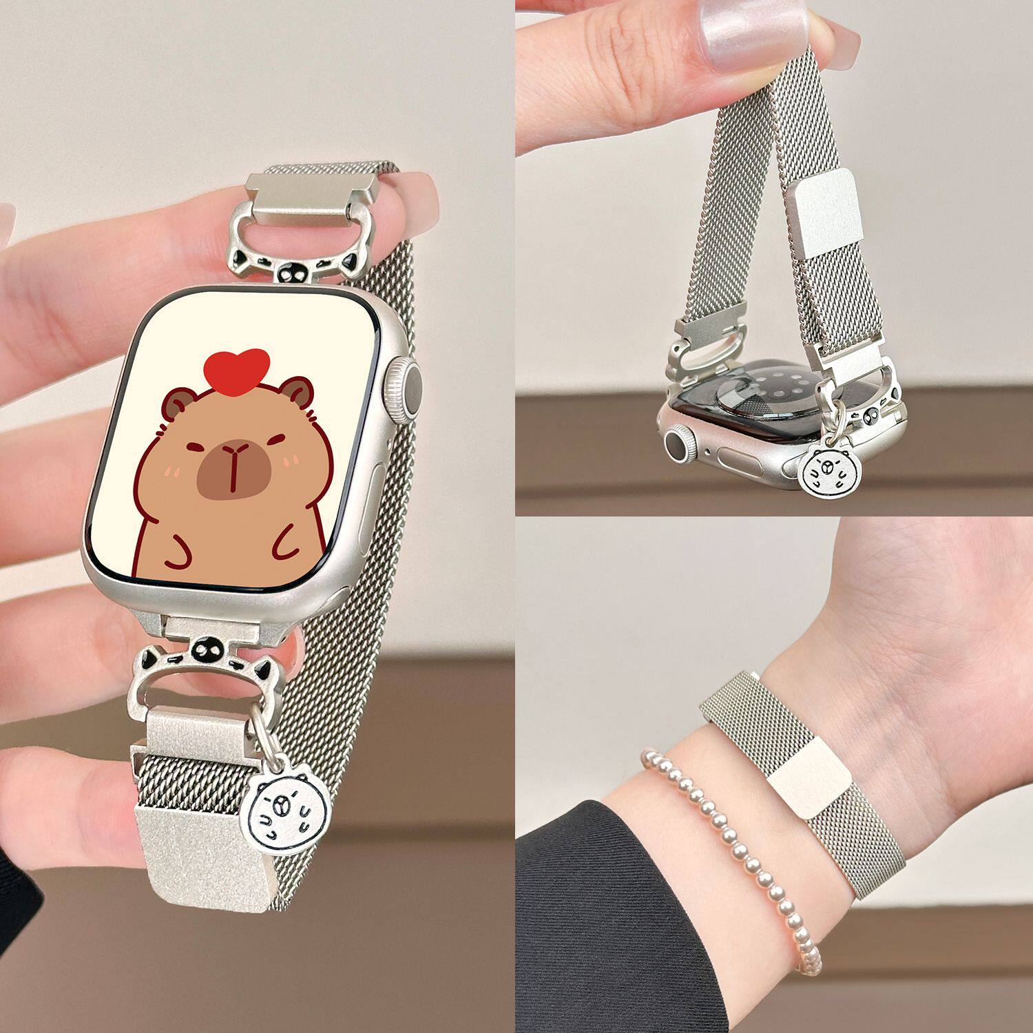 卡皮巴拉苹果appleiwatchS11华强北S10手表表带9米兰尼斯金属适用