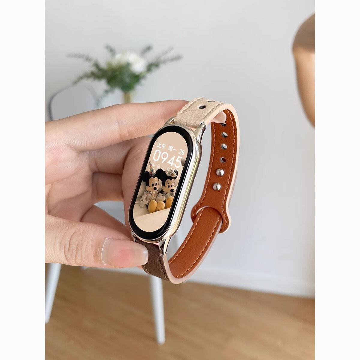 适用小米手环10/9/8陶瓷版表带nfc女生皮质腕带高级感适用双钉扣9