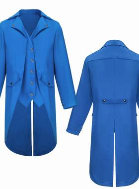 wish新款欧美男装 中世纪复古服装男款中长朋克复古燕尾服男