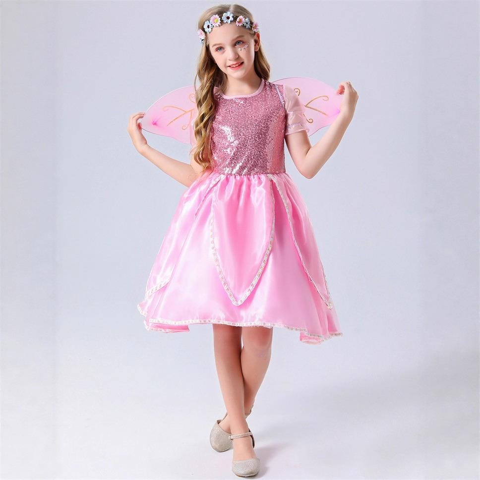 万圣节儿童公主仙女教母COS花仙子精灵公主粉色连衣裙舞台演出服