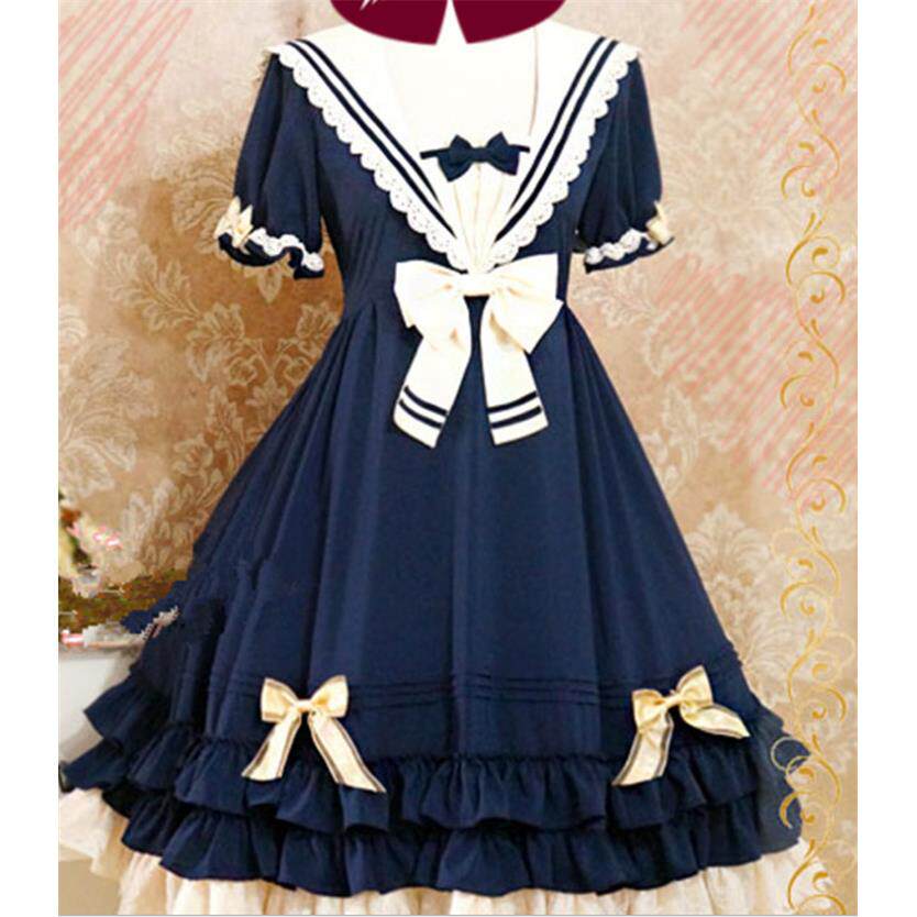 LOLITA洛丽塔洋装茵河的帆影茶会服夏日海军装学院风公主裙连衣裙