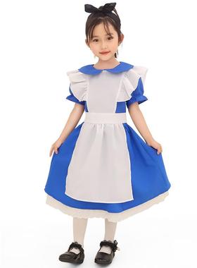 新款爱丽丝梦游仙境服装 出口欧美日本蓝色女仆cosplay衣服亲子装