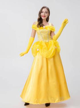 万圣节美女与野兽cosplay贝尔公主黄色公主裙礼服舞台剧演出服装