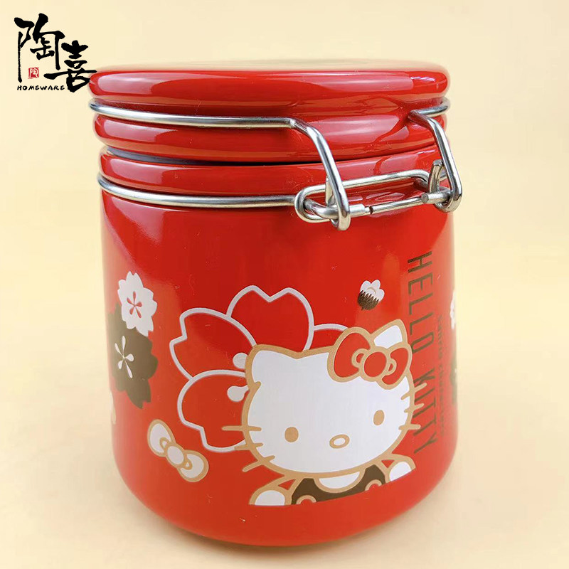 hello kitty凯蒂密封罐出口陶瓷调料罐干果收纳罐密封圈收藏周边