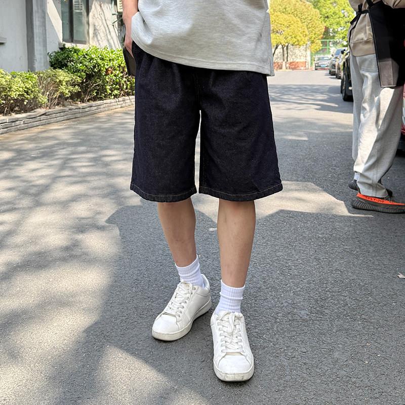 蓝色牛仔短裤五分裤男生2026新款夏季宽松百搭休闲简约原色裤子