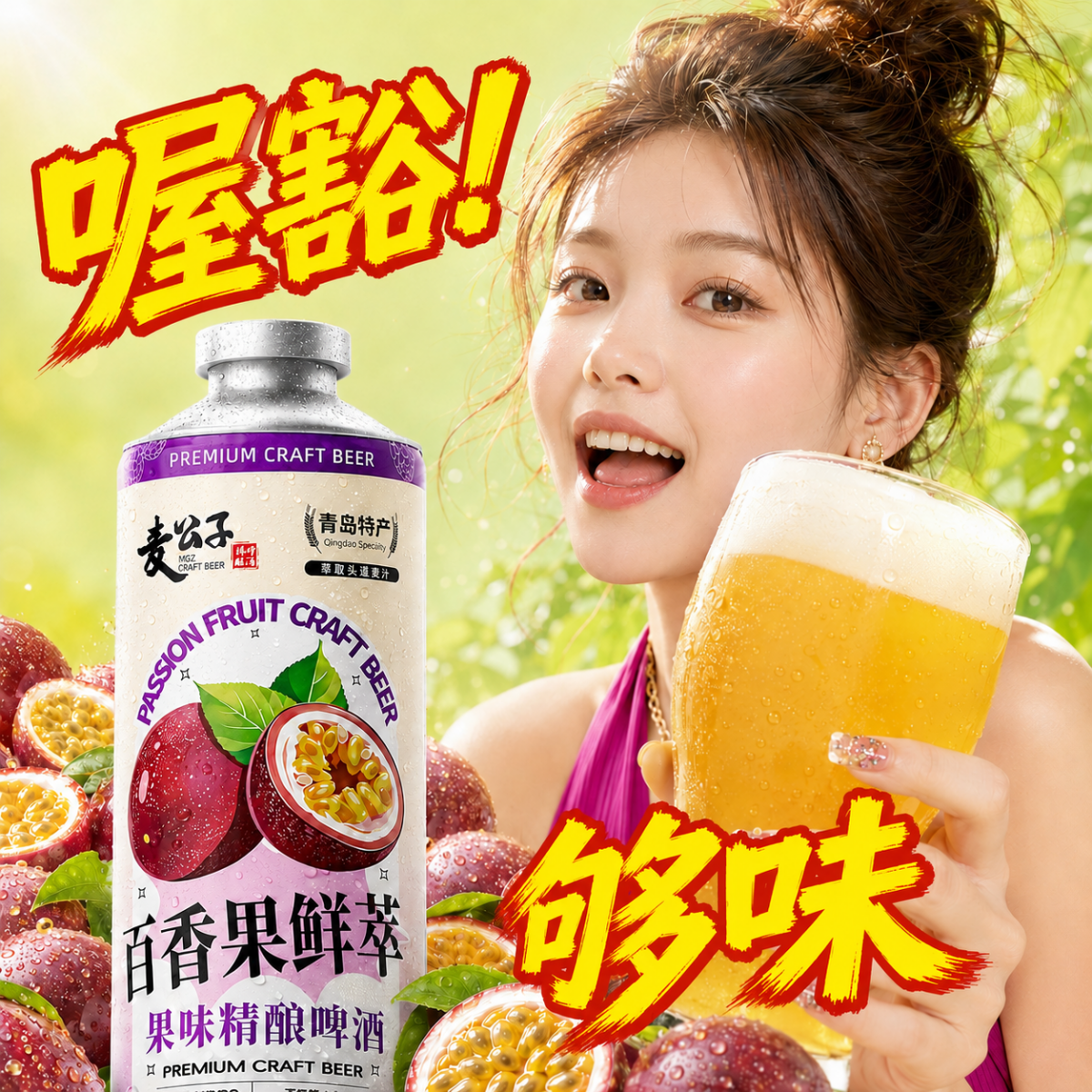 山东青岛特产百香果果啤全麦熟啤扎啤1L高浓度大桶装精酿原浆啤酒