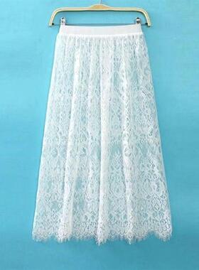 四季单层蕾丝半身裙新款网纱一层透视打底纱裙中长款长裙百搭裙子