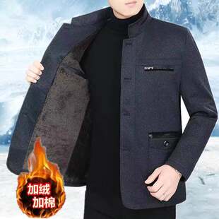 秋冬季中年爸爸装夹克外套男中老年男装夹克衫大码宽松老年人上衣