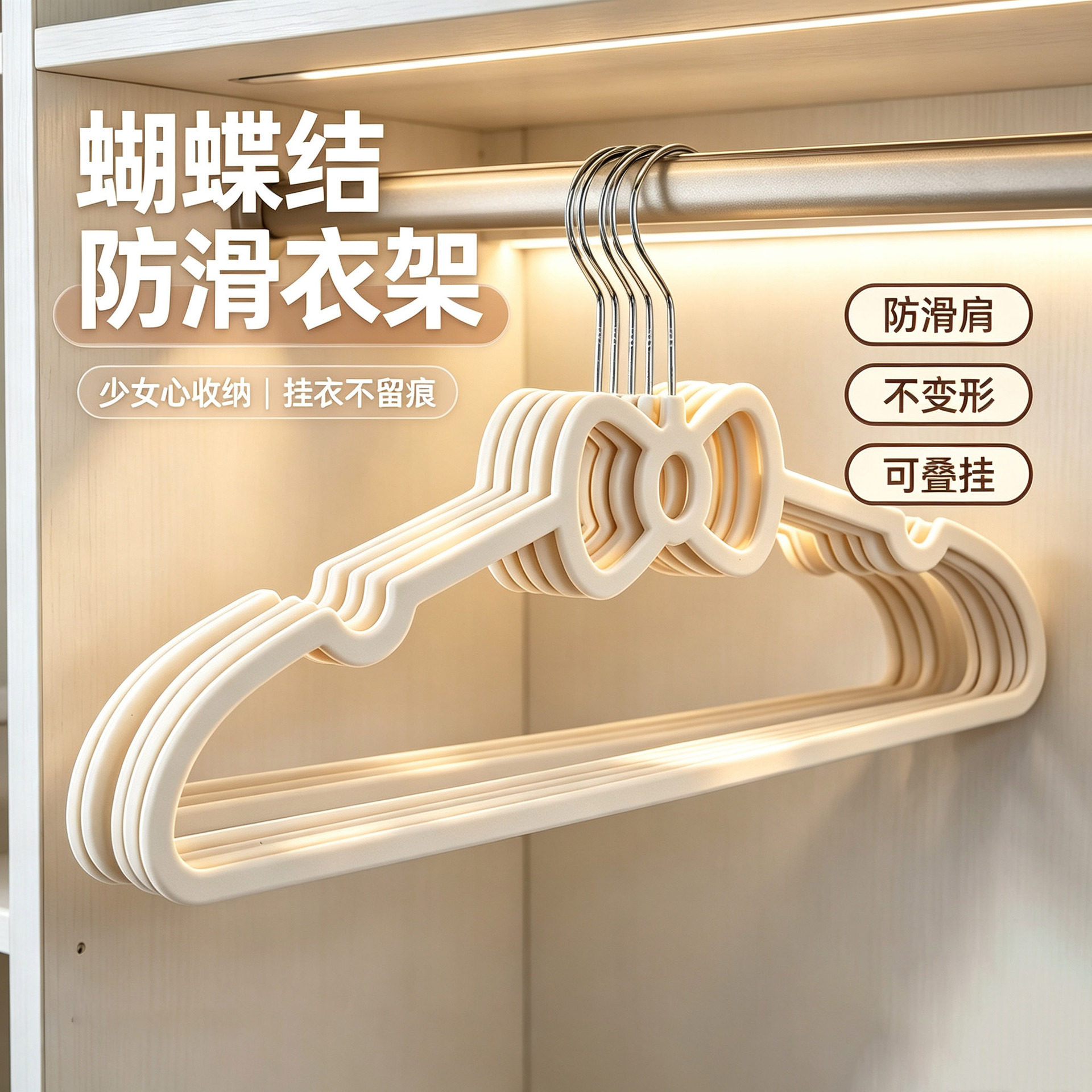 无痕蝴蝶结塑料衣架收纳专用创意宿舍可爱晾衣架毛绒大衣卫衣