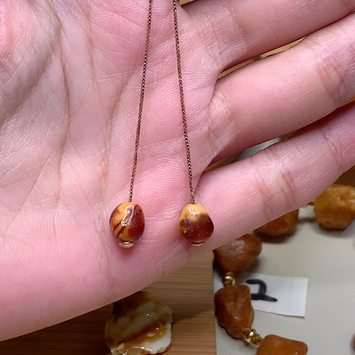 925银镀玫瑰金红沁耳坠