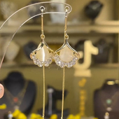 气质简约银杏叶耳线轻奢高级感猫眼石叶子耳坠2023年新款 爆款 耳饰